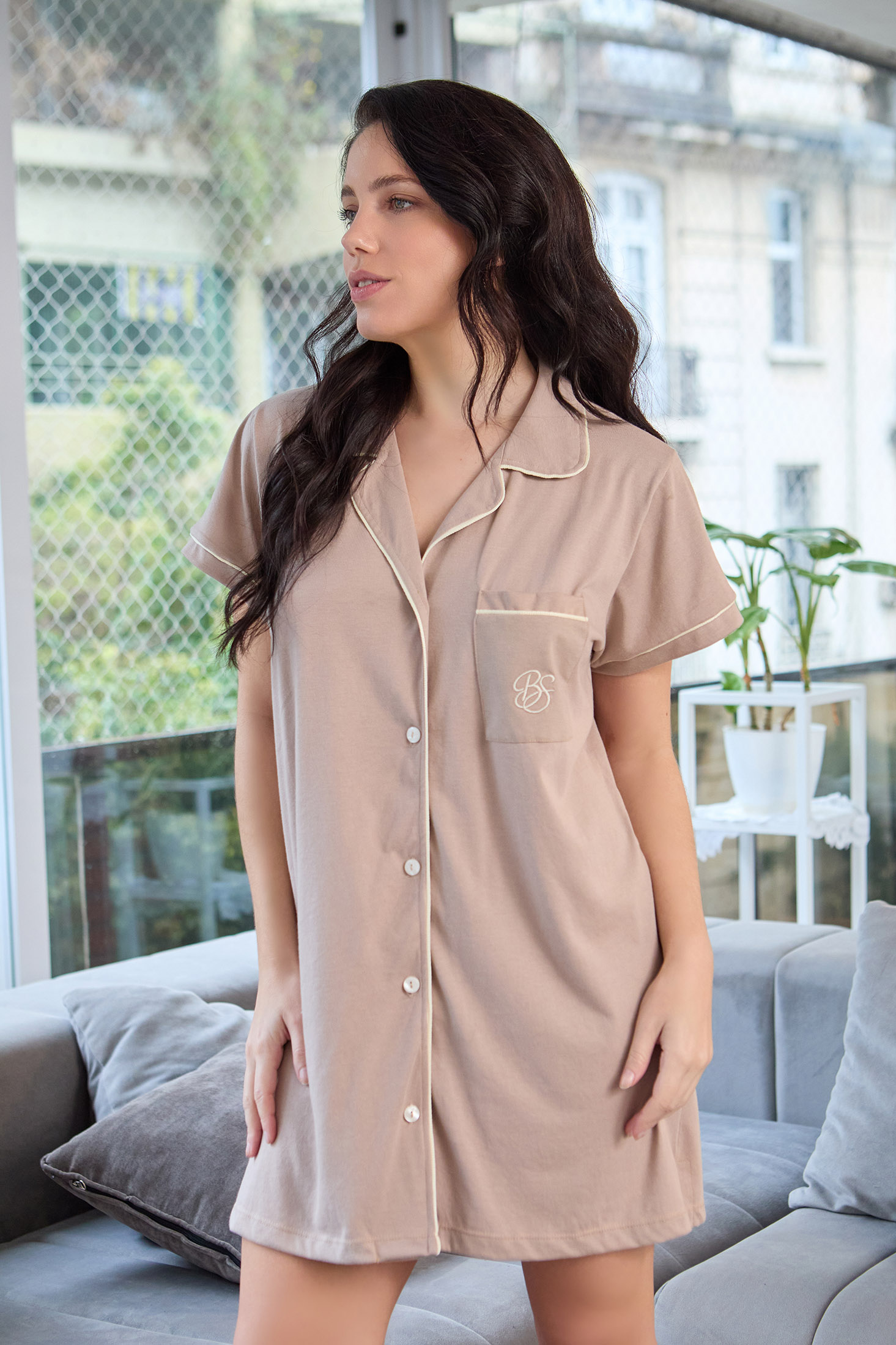 CAMISÓN CAMISERO LISO Algodón - Imagen 3